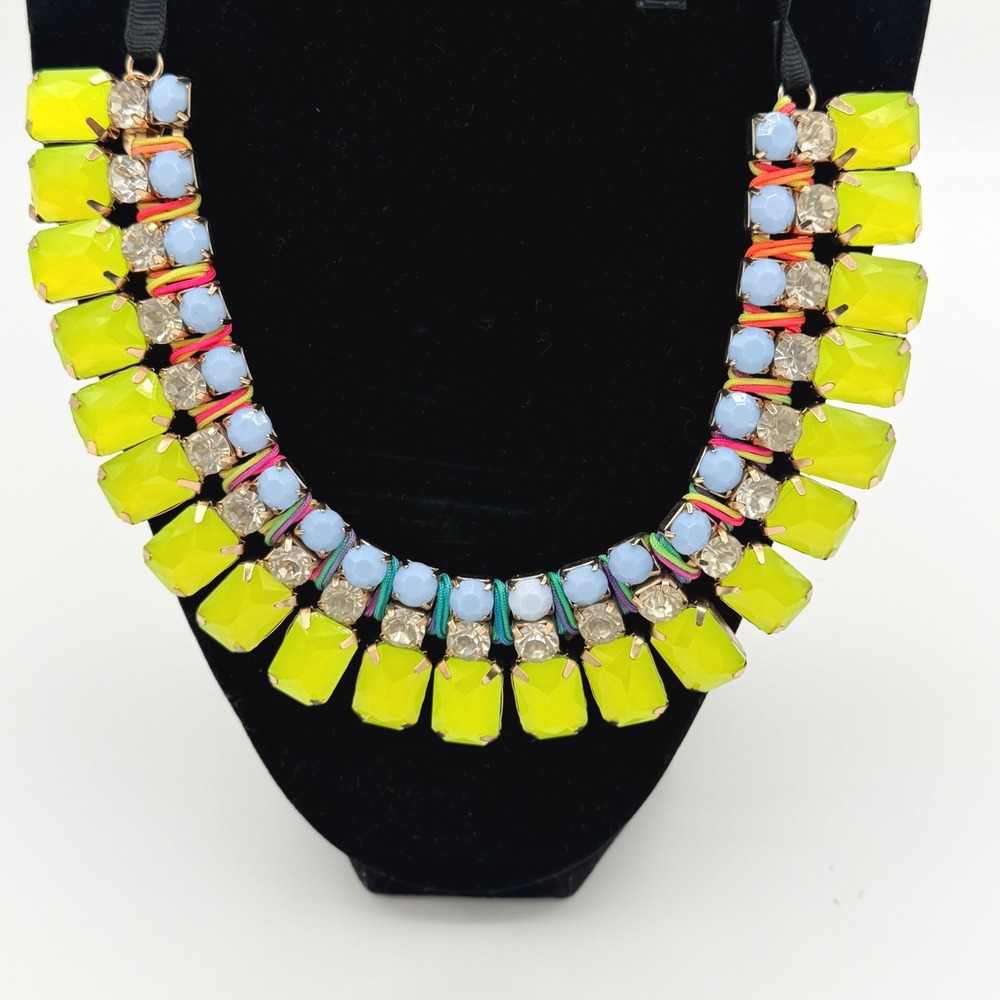 Cara New York Bib Statement Necklace Women Neon Yellow Ribbon Tie Eclectic Party